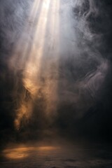 Obraz premium Beams of light piercing through dense smoke, creating an otherworldly atmosphere in a dark setting