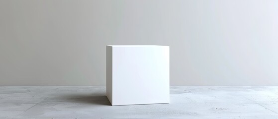 The simple geometry of a white cube against a light grey background - obrazy, fototapety, plakaty