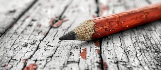 A pencil and a red pencil on a wooden surface