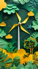 Obraz na płótnie Canvas Paper cut , clean power energy, eco friendly concept , windmills in nature