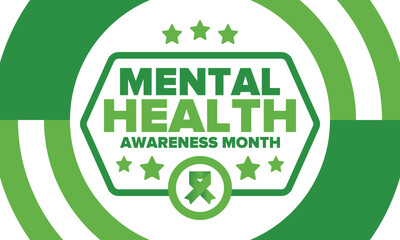 Mental Health Awareness Month in May. Annual campaign in United States. Raising awareness of mental health. Control and protection. Prevention campaign. Medical health care design. Vector illustration