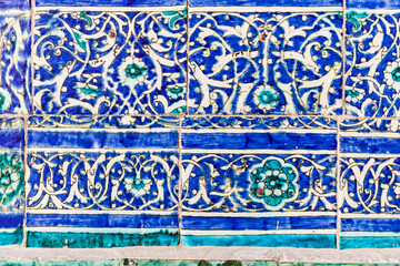 Beautiful traditional decorative tile on the Khan palace in Khiva.
