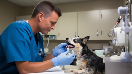 A Veterinarian Examining a Dog
