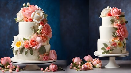 floral wedding cake with copy space