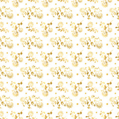Seamless golden pattern with leaves and flowers, botanical pattern. modern wallpapers or textile digital patterns. Gold  luxurious texture with floral, linear gold clipart. 