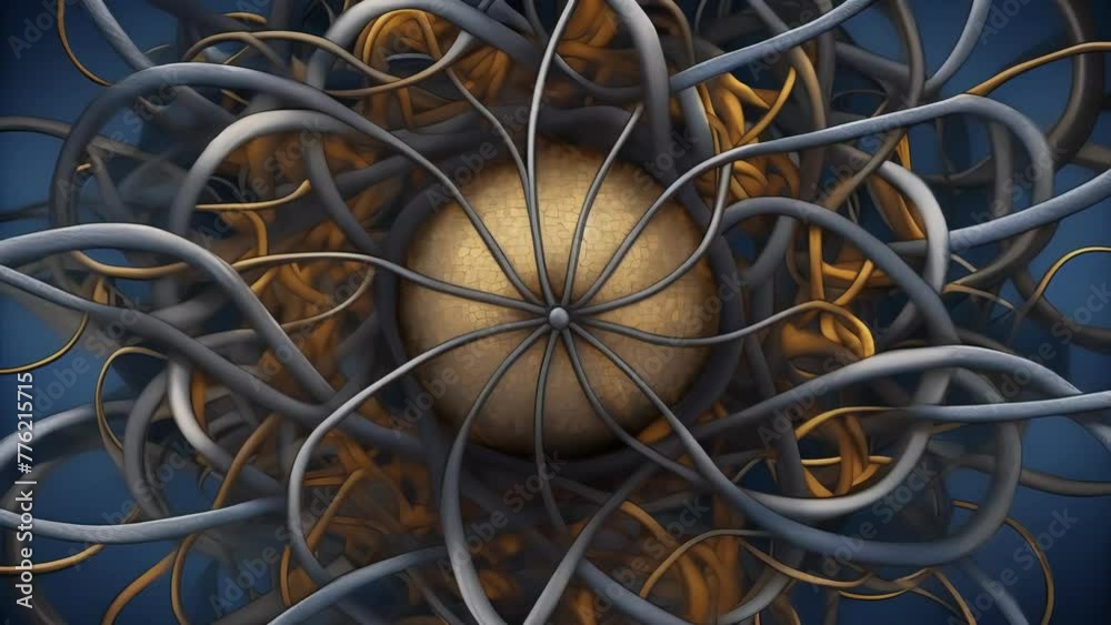 Aufkleber A chaotic mess of tangled lines in various metallic shades reminiscent of a complex system of circuitry s.