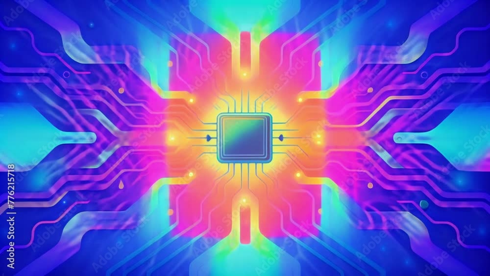 Aufkleber The intricate lines of a circuit board pulsing with vibrant colors and resembling s of energy coursing through a digital landscape.