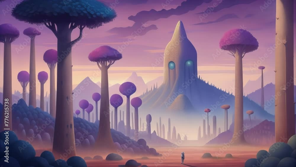 Aufkleber A surreal landscape with trees standing tall like sentinels guarding the secrets of the enchanted forest.