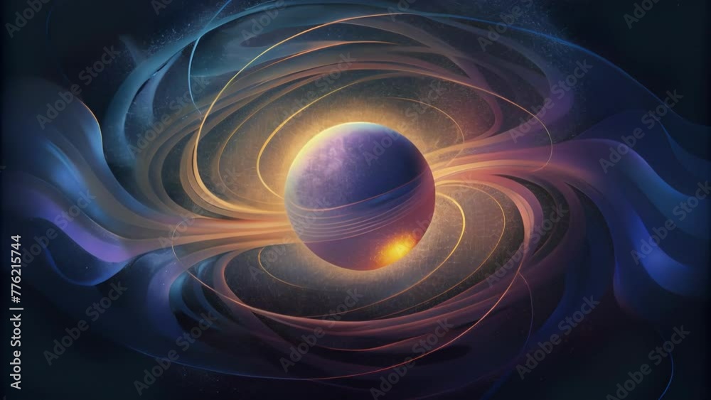 Poster swirling tendrils of light and dark mimicking the orbital paths of celestial bodies during a solar e