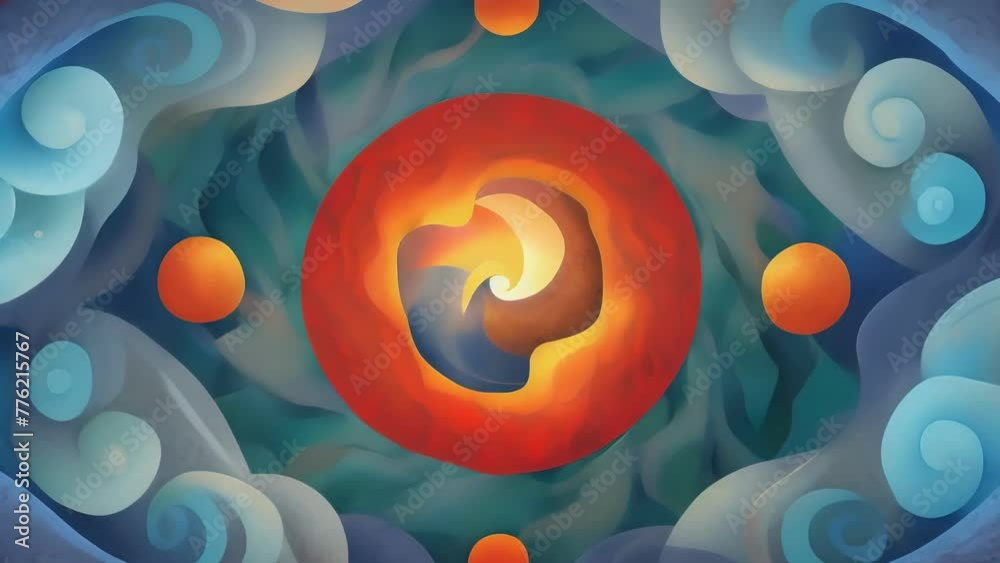 Poster A mosaic of swirling shapes and colors inspired by the intermingling of all four elements in the natural world.