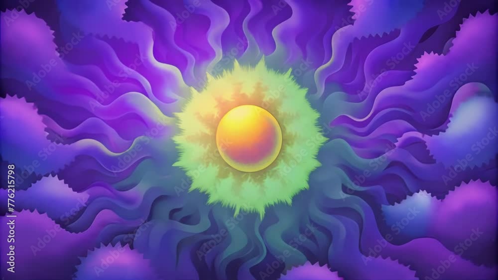 Poster A fuzzy dreamlike pattern of smudged purples and greens overlaid with splashes of bright yellow.