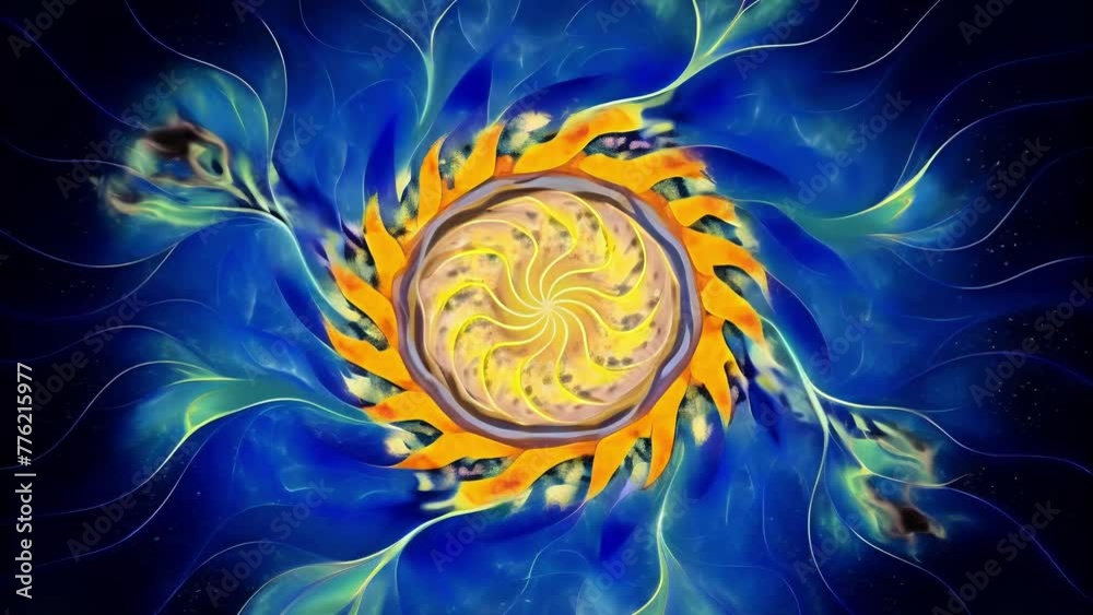 Poster electric lines of fluorescent energy swirling and twirling in a chaotic pattern.