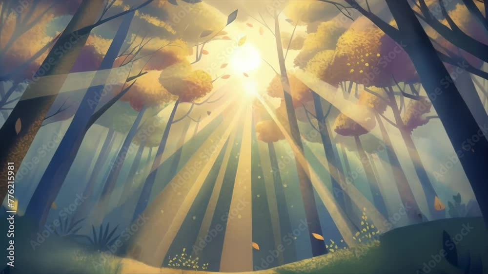 Poster A delicate network of sun rays breaking through a canopy of leaves creating a dreamy dappled effect on the forest floor.