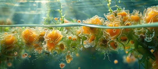 Fototapeta na wymiar Vibrant Biofilm Community A Thriving Microbial Metropolis Underwater