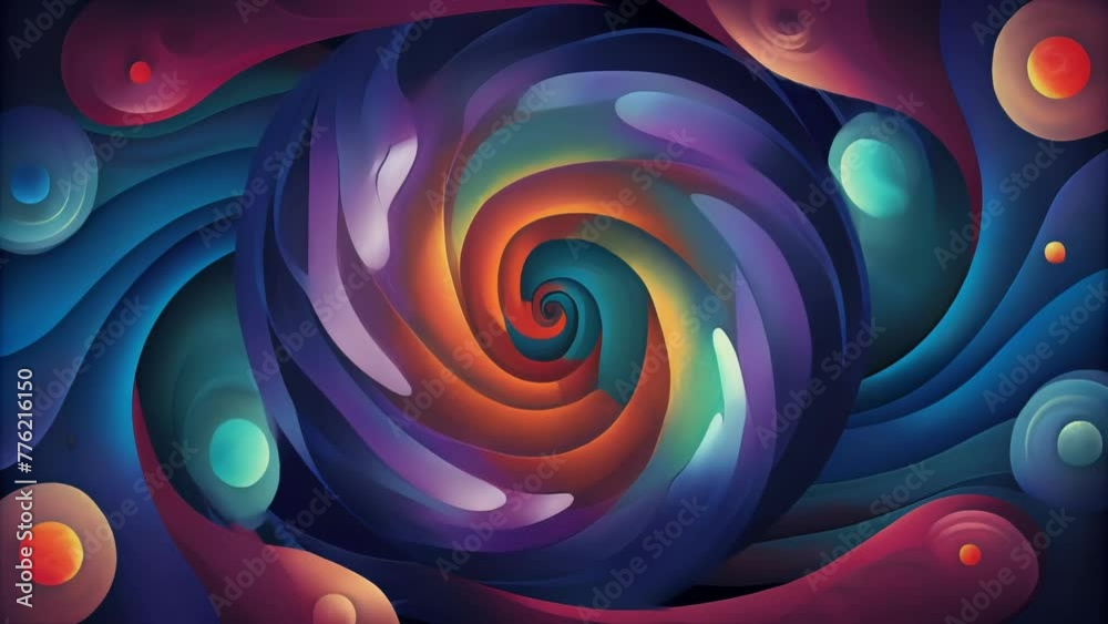 Fototapete A chaotic vortex of overlapping colors and patterns seemingly pulled in different directions by multiple gravitational forces.