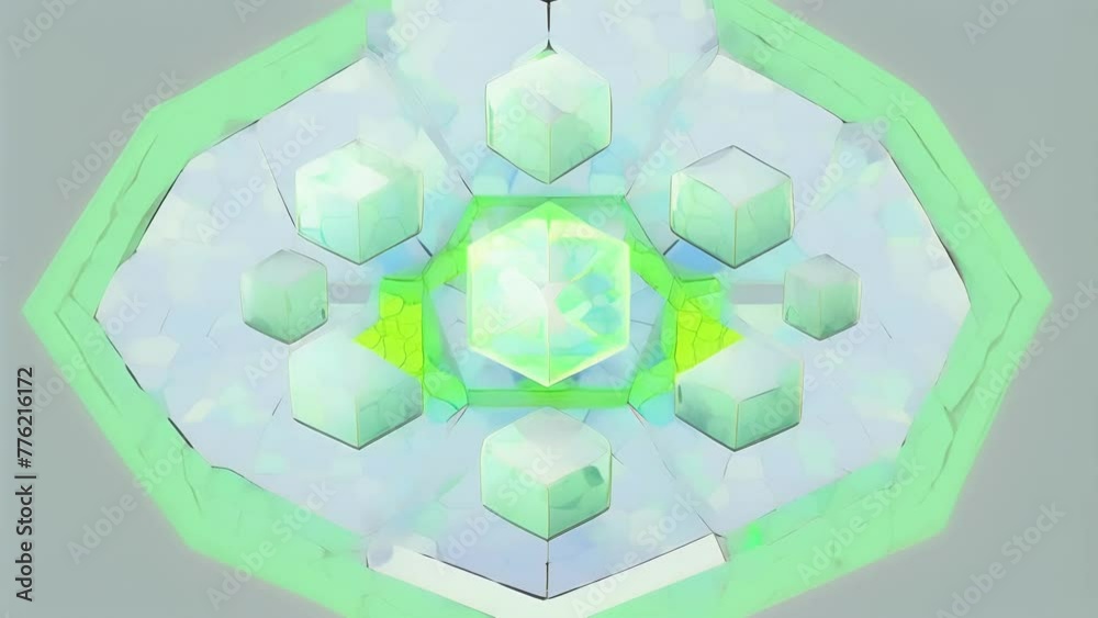 Poster a delicate web of pastel green hexagons delicately overlapping against a soft grey backdrop.