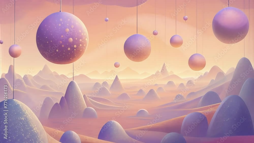 Poster A hazy ethereal of soft purple spheres suspended in a sea of pale orange polygons.