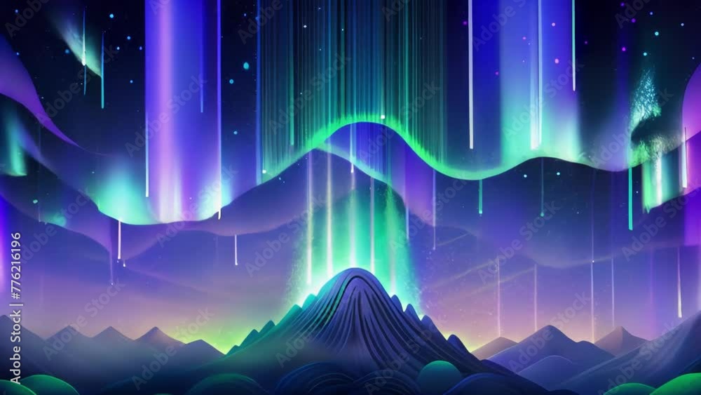 Poster gossamer threads of light cascading through the night sky reminiscent of the vibrant hues of an auro