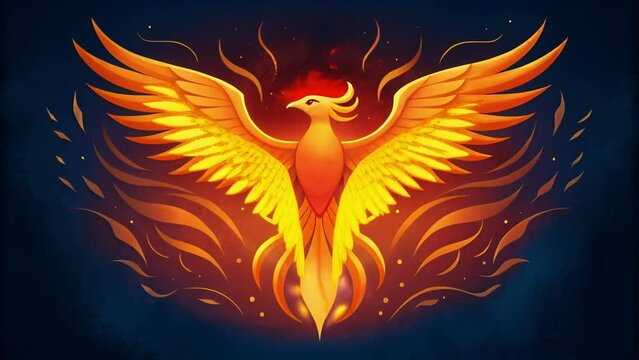 A glyph featuring a majestic phoenix rising from the ashes encompassing themes of rebirth and resurrection.