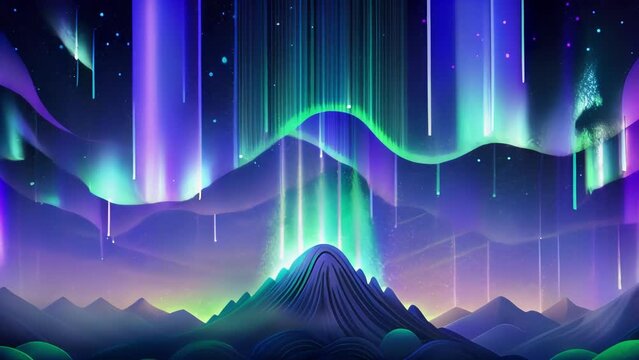 Gossamer threads of light cascading through the night sky reminiscent of the vibrant hues of an aurora.