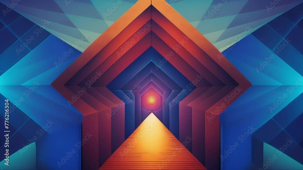 Poster Angular patterns and bold colors converge at a central point resembling a gateway to enter and explore an unknown dimension.