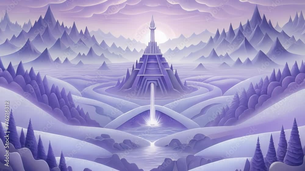 Wall mural A mesmerizing fractal landscape layered with shades of lavender and silver and resembling a frozen fairytale kingdom.