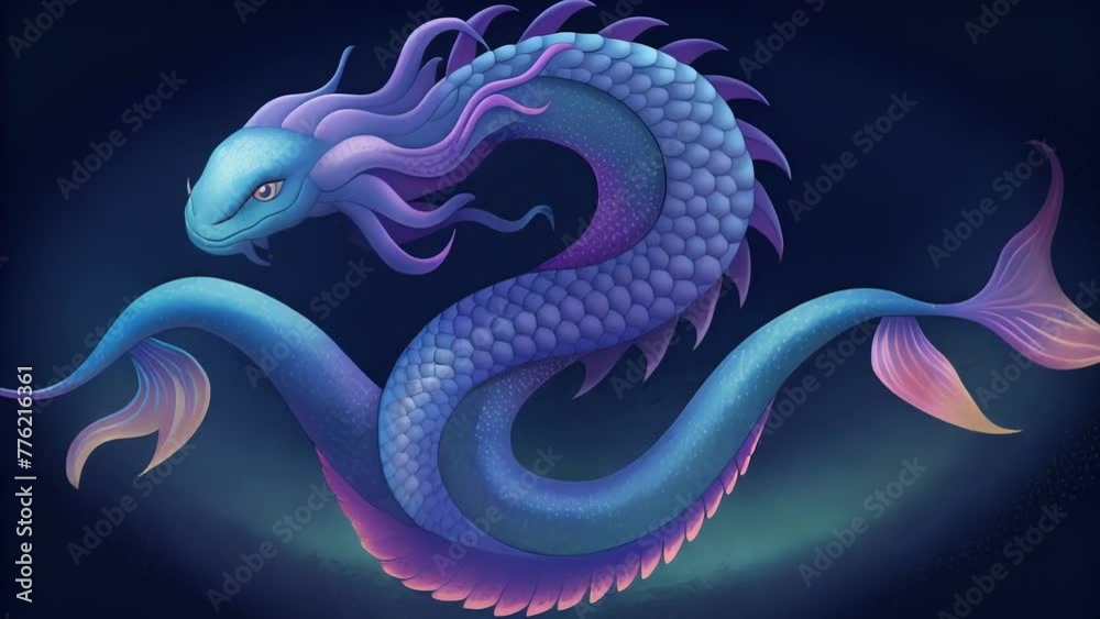 Poster delicate curves and curves intertwine in an iridescent tapestry mimicking the scales of a majestic s