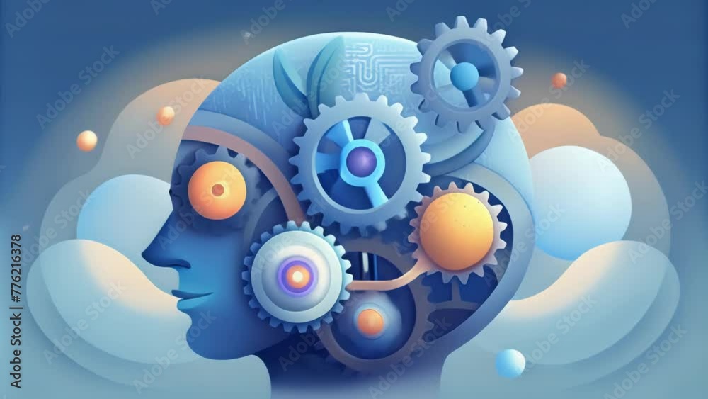 Poster A visual representation of a mechanical mind with gears and parts pulsating and moving in sync to convey its complexity.