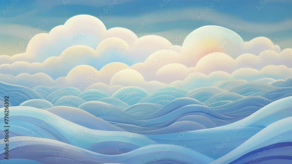 Poster soft undulating ripples of clouds in shades of pale blue and cream mirroring a calming ocean.