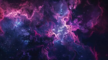 A mesmerizing cosmic nebula with swirling hues of vibrant purples, blues, and pinks, evoking a sense of awe and wonder in the vastness of space. - obrazy, fototapety, plakaty
