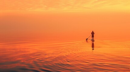 Paddleboarding at sunset in tranquil waters