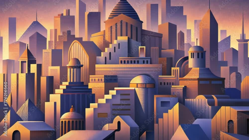 Poster An abstract cityscape with buildings and streets arranged in a seemingly chaotic manner but still maintaining a sense of order in the chaos.