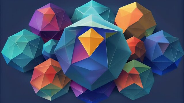 A collection of colorful polygons mimicking the geometric formations found within geodes.