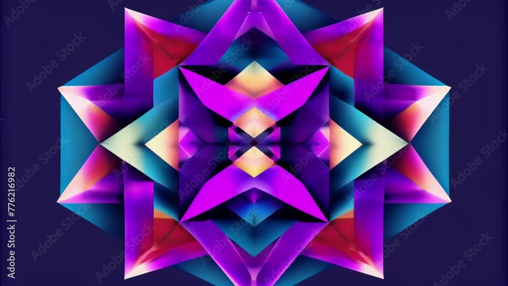 Poster A geometric pattern of interlocking shapes each one shifting in color and intensity as if on a spectral rollercoaster.