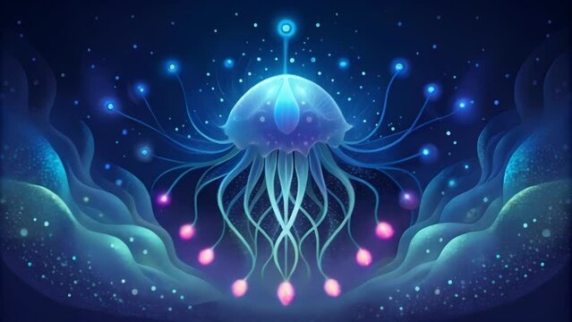 A delicate intricate display of bioluminescence reminiscent of a celestial ballet in the depths of the ocean.