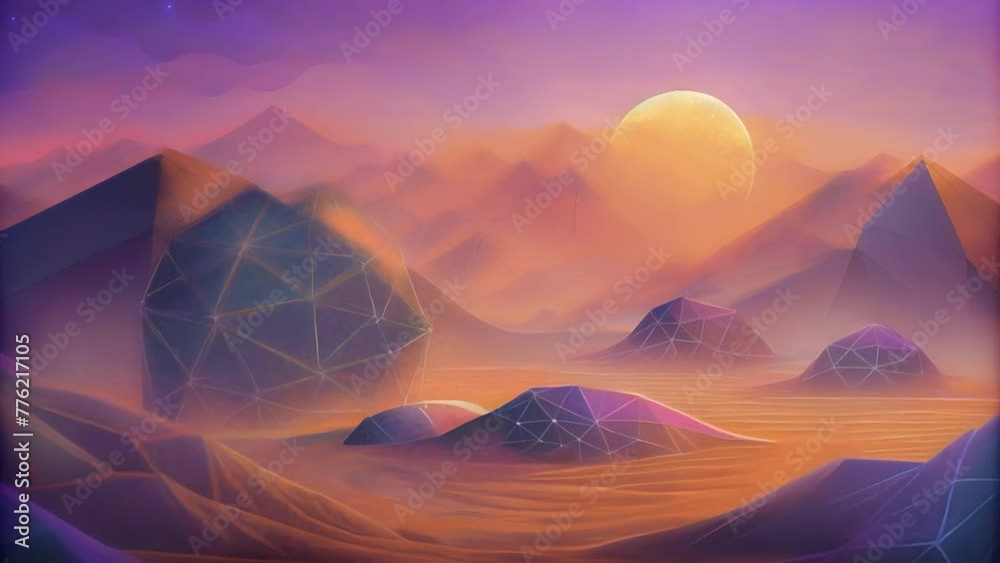 Aufkleber A digital dreamscape of interconnected polygons with a mesmerizing gradient of colors.