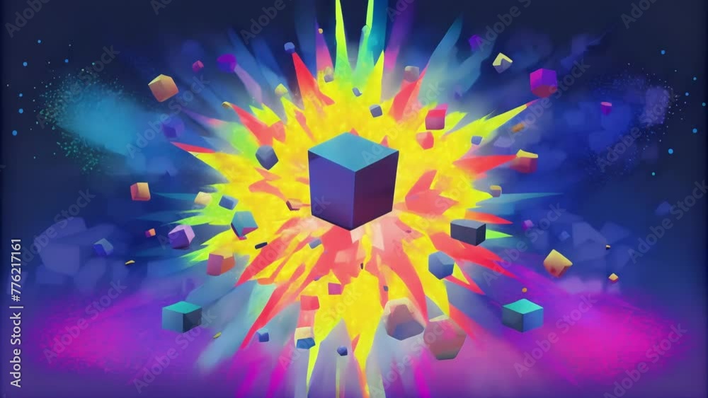 Poster A digital explosion of fragmented images bursts forth engulfing the screen in a swarm of colorful pixels.