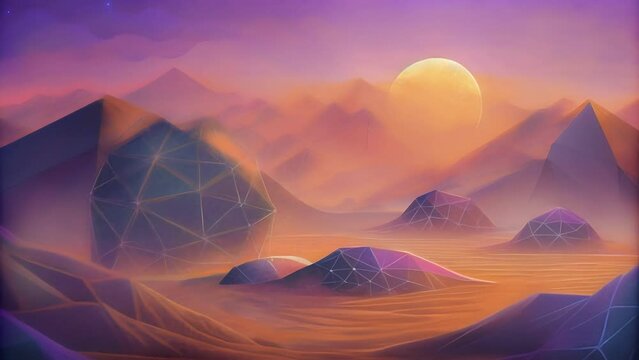 A digital dreamscape of interconnected polygons with a mesmerizing gradient of colors.