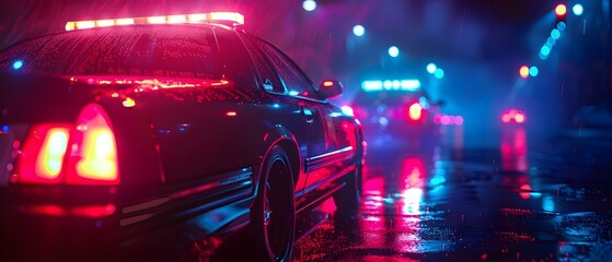Intense Focus on Police Car Siren with Red and Blue Flashing Lights. Concept Police Car, Siren Lights, Intense Focus, Red and Blue Flashing, Emergency Responders - obrazy, fototapety, plakaty