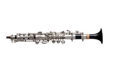 Harmonious Elegance: Silver and Black Flute on White.