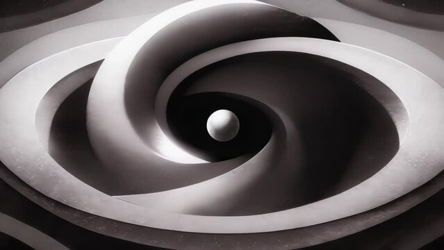 A simple black and white image that seems to twist and bend drawing the viewer into its depths.