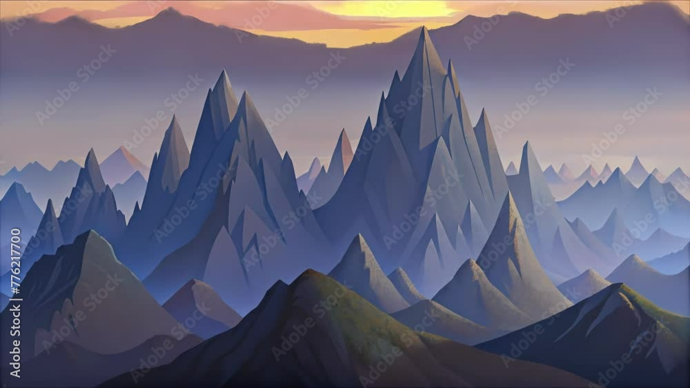 Aufkleber A photograph of a rocky mountain range the sharp jagged peaks standing out against a soft grainy gradient sunset sky.