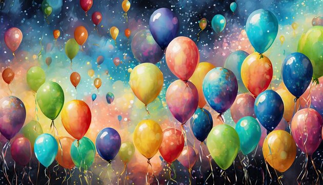 desenho aquarela balões coloridos voando nos céus, celebração