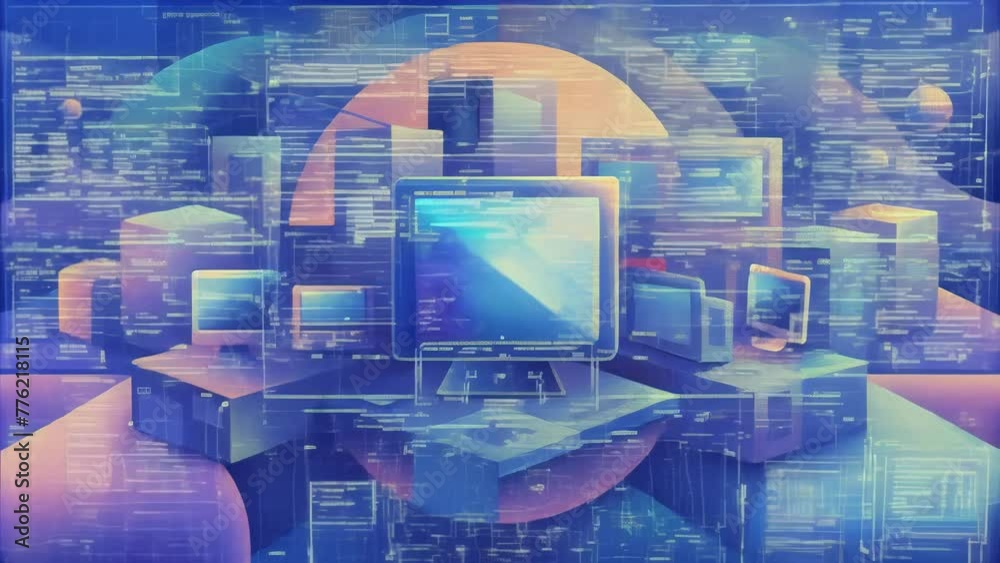 Poster A collage of abstract screens and devices overlapping and folding into each other symbolizing the neverending influx of digital technology in a