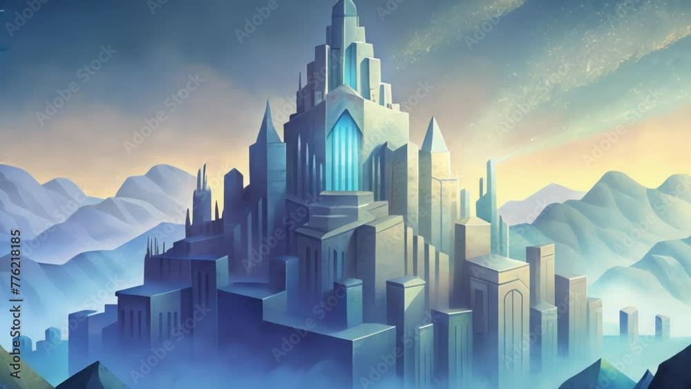 Aufkleber A crystalline fortress towers above its intricate structure creating a stunning interplay of light and shadows.