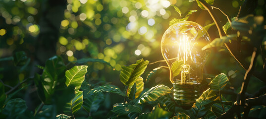 Green Energy Brilliance, Illuminating Eco-Concept with Light Bulb and Foliage
