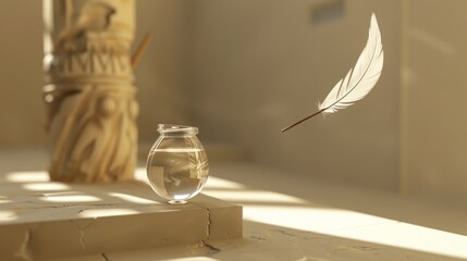 glass jar with ink and a quill pen