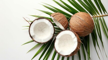 Fototapeta na wymiar Fresh coconut whole on leaf white background