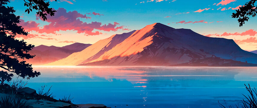 Wide screen mountain with lake landscape wallpappers