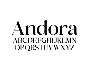 Andora font for logo and headline. Isolated vector typeset